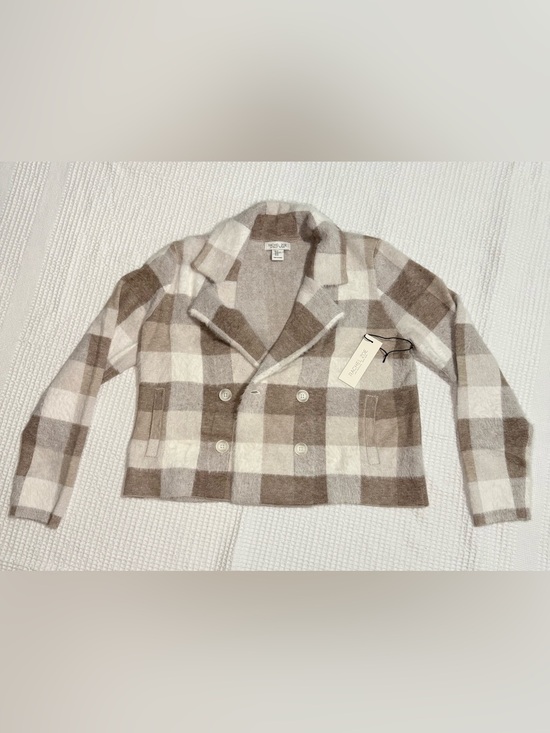 Rachel Zoe Jackets & Blazers - Rachel Zoe Plaid Teddy Jacket Cream Brown XL NWT Cozy Coat